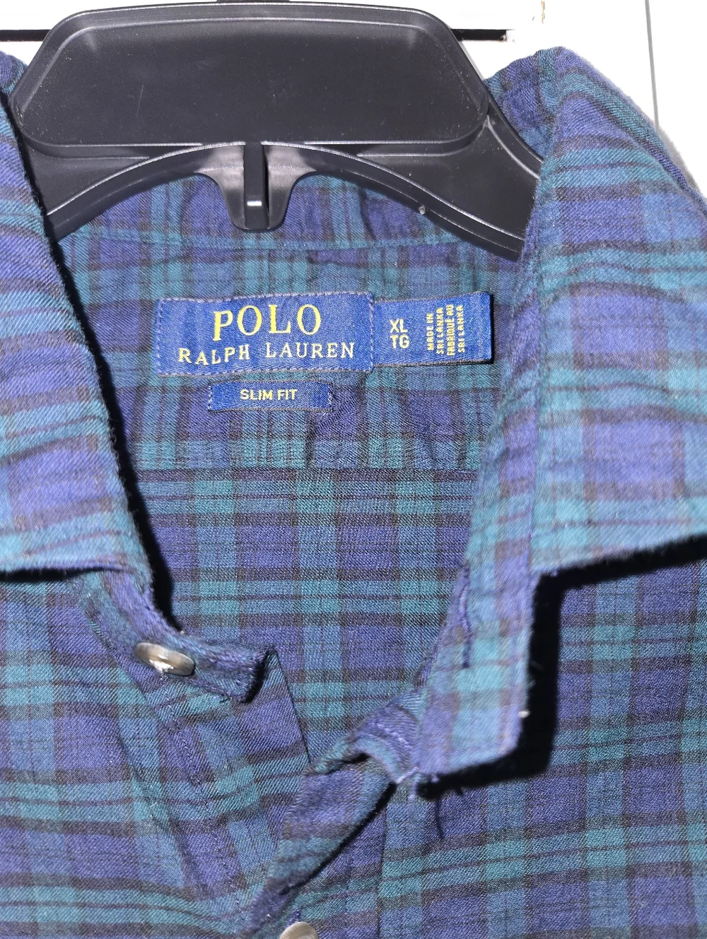 Polo by Ralph Lauren Men's XL Navy & Green Plaid Button-Down Cotton Shirt